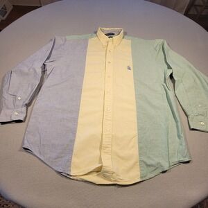 VTG Y2K Nautica‎ Button Down Shirt Mens Large Colorblock Blue Yellow Retro Prep